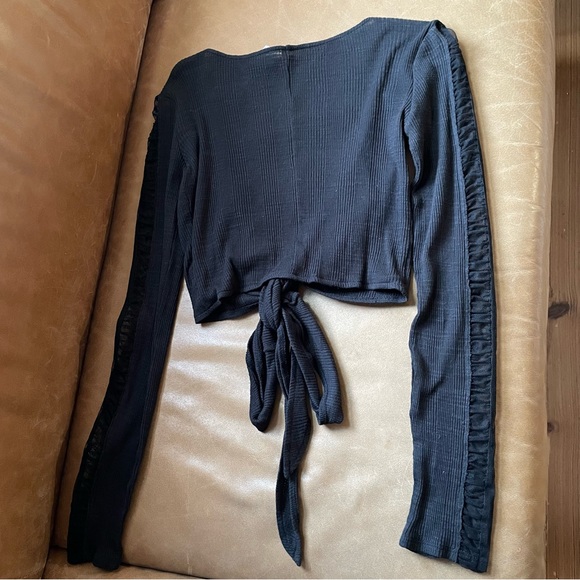 NWT Free People Nevermind Crop Wrap Top thumb holes mesh ballet We the Free - Picture 4 of 13